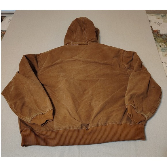 Carhartt Active Jacket Mens Brown Cotton Duck Canvas Insulated Hooded Work Coat - Picture 12 of 13
